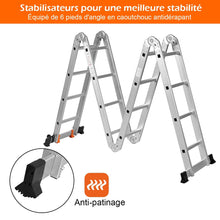 Load image into Gallery viewer, chelle Polyvalente 5 en 1 avec 2 Montants 4 Plis 15 Echelons Pliable et Multifonction Capacit 150kg en Aluminium -