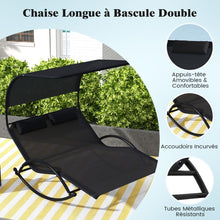 Load image into Gallery viewer, Chaise Longue Double Chaise à Bascule pour 2 Personnes 2 Appui-Têtes Amovibles Cadre en Métal Robuste Lit de Repos Ergonomique 2 Places Gris/Noir/Beige -