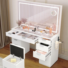 Load image into Gallery viewer, YITAHOME Grande Coiffeuse avec éclairage LED réglable et Prises électriques, Coiffeuse avec Miroir, Toit en Verre Transparent, 11 tiroirs et Tabouret, Blanc