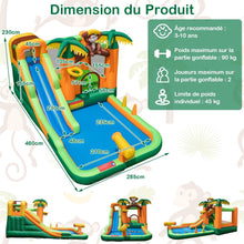 Load image into Gallery viewer, 7 en 1 Château Gonflable Tropical à Thème Singe &amp; Palmier avec Toboggan Aquatique avec Piscine &amp; 50 Boules Charge 90kg pour 2 Enfants de 3-10 Ans -