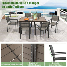 Load image into Gallery viewer, Ensemble de Meubles de Patio 7 Pices pour 6 Personnes Salon de Jardin avec 6 Chaises Empilables et Table Rectangulaire Gris -