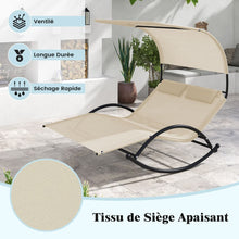 Load image into Gallery viewer, Chaise Longue Double Chaise  Bascule pour 2 Personnes 2 Appui-T锚tes Amovibles Cadre en Mtal Robuste Lit de Repos Ergonomique 2 Places Gris/Noir/Beige -