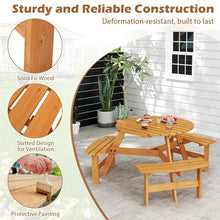 Load image into Gallery viewer, 6-Person Round Wood Picnic Table Set with 3 Built-in Benches &amp; 2" Umbrella Hole, Holds 1850 LBS, Outdoor Dining Table &amp; Bench for Patio Garden