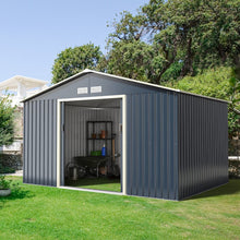 Load image into Gallery viewer, Abri de Jardin en Métal 8,67 340 x 255 x 210 cm avec 2 Portes Coulissantes Verrouillables 4 Trous d’Aération Gris pour Vélo -