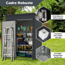 Load image into Gallery viewer, Abri de Rangement Toutes Saisons Abri  Outils Utilitaire avec Toit en Pente Porte Ouvrante Arations Cadre en Mtal Galvanis Gris -