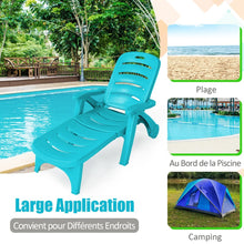 Load image into Gallery viewer, Chaise Longue Pliable Dossier Inclinable à 5 Positions avec Roues Intégrées pour Terrasse Jardin Piscine 150 kg Gris/Blanc/Bleu -