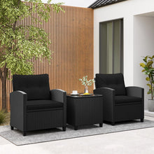 Load image into Gallery viewer, Ensemble de Meubles 3 Pièces de Patio en Rotin Charge 180KG Salon de Jardin 2 Fauteuils Table Basse avec Plateau Noir/Beige/Blanc -