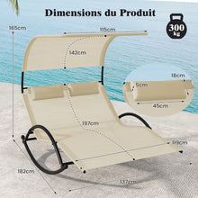 Load image into Gallery viewer, Chaise Longue Double Chaise à Bascule pour 2 Personnes 2 Appui-Têtes Amovibles Cadre en Métal Robuste Lit de Repos Ergonomique 2 Places Gris/Noir/Beige -