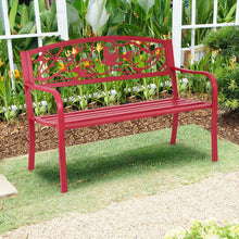 Load image into Gallery viewer, Banc de Jardin en Fer Résistant de Haute Qualité Style Contemporain 2-3 Places Parfait pour Extérieur 127x60x88cm Rouge -