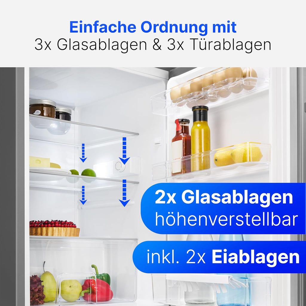 Bomann Réfrigérateur 133L inox VS2195-1-inox, Capacité nette : 133 litres, Éclairage intérieur à DEL, Contrôle de la température en continu, 3 clayettes en verre