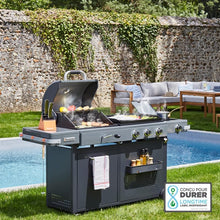 Load image into Gallery viewer, BRASERO - Barbecue Bi-Energy Gun Metal XL - Barbecue Charbon et Plancha 60 x 42 cm à gaz avec brûleur latéral -12,95 KW
