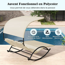 Load image into Gallery viewer, Chaise Longue Double Chaise à Bascule pour 2 Personnes 2 Appui-Têtes Amovibles Cadre en Métal Robuste Lit de Repos Ergonomique 2 Places Gris/Noir/Beige -