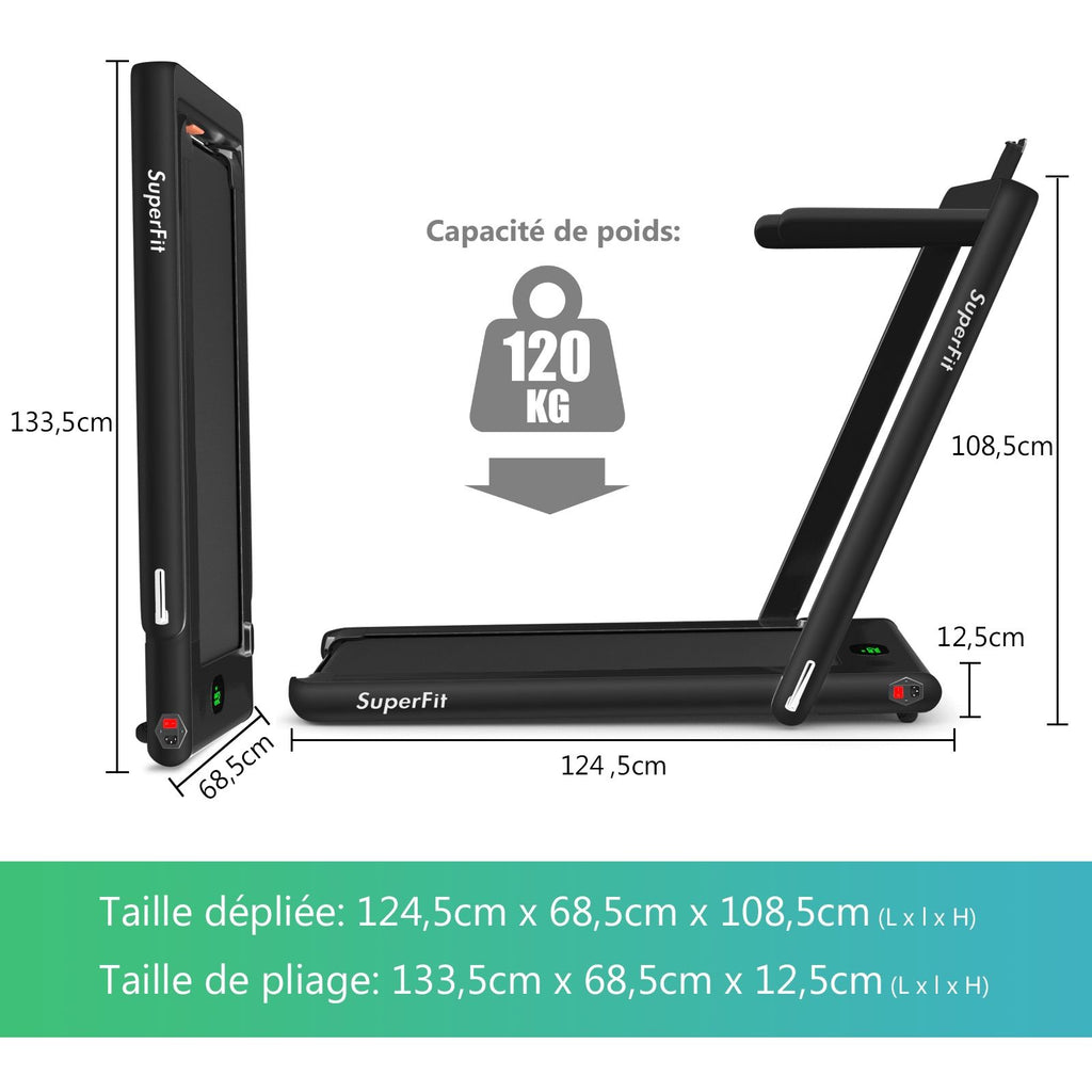 2 en 1 Tapis de Course Electrique Pliable 1  12 Km/H avec Haut-parleur Bluetooth Tlcommande Moteur 0,75HP Vert/Blanc/Noir/Rouge/Or/Noir et Argent/Bleu -