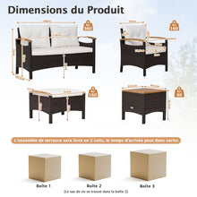 Load image into Gallery viewer, Ensemble de Canaps de Patio en Rotin PE 7 Pices avec Coussins d'Assise et de Dossier 2 Poufs 2 Tables Basses Plateau de Table -