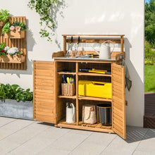 Load image into Gallery viewer, Banc d'Empotage d'Extérieur Table de Jardinage avec Comptoir en Métal Galvanisé 3 Crochets de Suspension Etagères Amovibles Naturel -