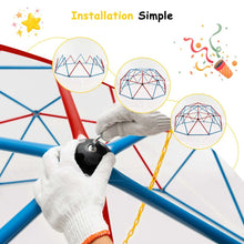 Load image into Gallery viewer, D么me d'Escalade de 305cm avec Balanoire Cage d'Escalade en Mtal Charge Max 363 kg Intrieur Extrieur pour Enfants de 3-10 Ans Jaune/Rouge -