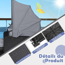 Load image into Gallery viewer, Chaise Longue à 2 Places en Rotin avec Auvent Rétractable Bain de Soleil avec Panneaux Latéraux Pliables Charge 360KG Beige/Gris -