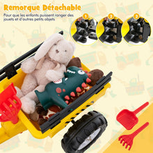 Load image into Gallery viewer, 3 en 1 Tracteur pour Enfant avec 6 Roues Jouet Pelle Remorque Amovible avec Volant Klaxon 3  6 Ans Jaune/Vert -