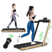 Load image into Gallery viewer, 2 en 1 Tapis de Course Electrique Pliable 1  12 Km/H avec Haut-parleur Bluetooth Tlcommande Moteur 0,75HP Vert/Blanc/Noir/Rouge/Or/Noir et Argent/Bleu -
