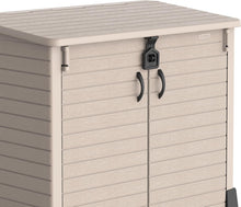 Load image into Gallery viewer, Duramax StoreAway 1200L Plastic Garden Shed/ Flat Lid,Outdoor Storage Shed,Wheelie Bin Hideaways,Wheelie bin box,Durable Construction,Ideal for Bikes,BBQs &amp; 2x 240L Bins,145x85x125 cm,Brown