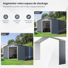 Load image into Gallery viewer, Abri de Jardin en Métal &amp; Extension 10.85avec 2 Portes Coulissantes Verrouillables 4 Trous d’Aération Gris pour Vélo -