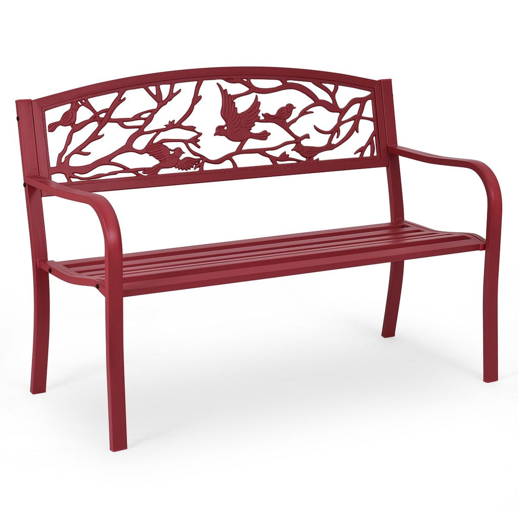 Banc de Jardin en Fer Rsistant de Haute Qualit Style Contemporain 2-3 Places Parfait pour Extrieur 127x60x88cm Rouge -