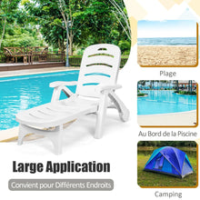 Load image into Gallery viewer, Chaise Longue Pliable Dossier Inclinable à 5 Positions avec Roues Intégrées pour Terrasse Jardin Piscine 150 kg Gris/Blanc/Bleu -