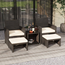 Load image into Gallery viewer, Ensemble Meuble de Salon 5PCS Salon de Jardin en Rotin PE avec Coussin pour Balcon Piscine Terrasse Gris/Blanc -
