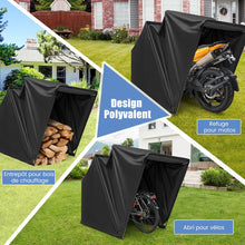 Load image into Gallery viewer, Abri de Moto Extrieur Tente Moto avec Housse en Tissu Oxford Fen锚tres en Maille Enroulables Housse Moto Exterieur tanche pour Moto Vlos Outils Noir -