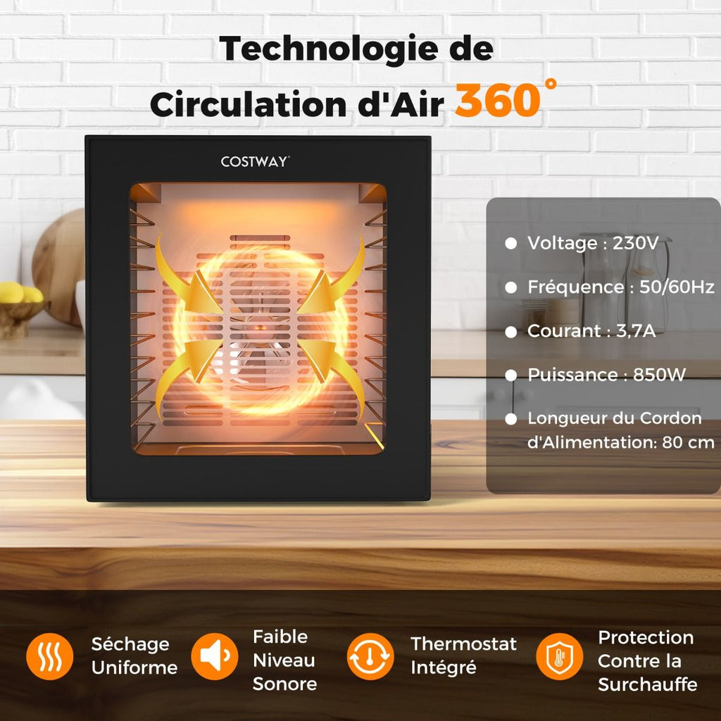 Dshydrateur Alimentaire Schoir  10 Plateaux en Acier Inoxydable avec 10 Programmes Prrgls Minuterie de 48H&Temprature de 30-75鈩Noir -