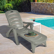 Load image into Gallery viewer, Chaise Longue Pliable Dossier Inclinable  5 Positions avec Roues Intgres pour Terrasse Jardin Piscine 150 kg Gris/Blanc/Bleu -
