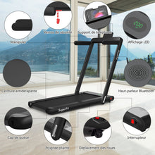 Load image into Gallery viewer, 2 en 1 Tapis de Course Electrique Pliable 1  12 Km/H avec Haut-parleur Bluetooth Tlcommande Moteur 0,75HP Vert/Blanc/Noir/Rouge/Or/Noir et Argent/Bleu -