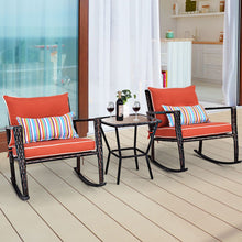 Load image into Gallery viewer, Ensemble de Jardin avec 2 Fauteuils  Bascule et 1 Table Basse en Verre Tremp Tous Coussins Inclus en Rotin PE -