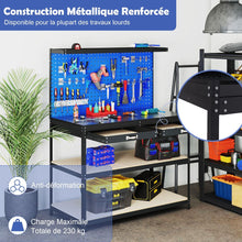 Load image into Gallery viewer, tabli de Bricolage 121 x 61 cm Table de Travail en Mtal de 230 kg avec 3 Panneaux Perfors 24 Accessoires de Suspension Noir/Bleu Marine -