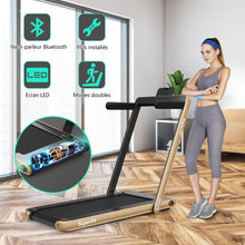 Load image into Gallery viewer, 2 en 1 Tapis de Course Electrique Pliable 1  12 Km/H avec Haut-parleur Bluetooth Tlcommande Moteur 0,75HP Vert/Blanc/Noir/Rouge/Or/Noir et Argent/Bleu -