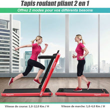 Load image into Gallery viewer, 2 en 1 Tapis de Course Electrique Pliable 1  12 Km/H avec Haut-parleur Bluetooth Tlcommande Moteur 0,75HP Vert/Blanc/Noir/Rouge/Or/Noir et Argent/Bleu -