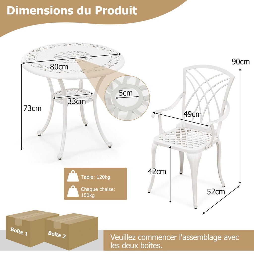 5 Pcs Salon de Jardin en Fonte d'Aluminium Trou pour Parasol Repose-pieds Réglables Ensemble de Table Ronde et 4 Chaises Blanc -
