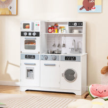 Load image into Gallery viewer, Cuisine de Jeu pour 3 Ans et Plus Jouets de Cuisine en Bois avec Evier Robinet Distributeur d橢au Micro-ondes Four Ustensiles Blanc -