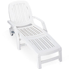 Load image into Gallery viewer, Chaise Longue Inclinable Réglable à 5 Positions avec Roues Flexibles Fauteuil Relax de Camping avec Boîte de Rangement Charge 150KG Blanc -