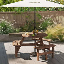 Load image into Gallery viewer, 6-Person Round Wood Picnic Table Set with 3 Built-in Benches &amp; 2" Umbrella Hole, Holds 1850 LBS, Outdoor Dining Table &amp; Bench for Patio Garden