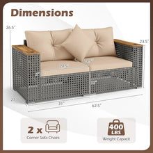 Load image into Gallery viewer, Tangkula 62.5" Large Patio Wicker Loveseat with Acacia Wood Armrests &amp; Cup Holders