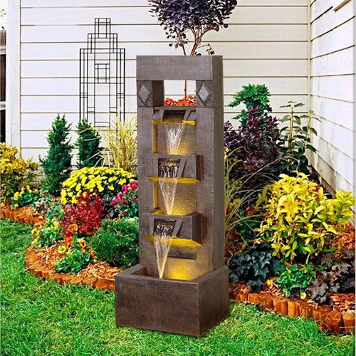 Outdoor Fountains and Indoor Waterfalls 4 Floor - Standing Water Fountain Outdoor with LED Lights for Garden, Living Room, Patio, Home Decor