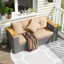 Load image into Gallery viewer, Tangkula 62.5" Large Patio Wicker Loveseat with Acacia Wood Armrests &amp; Cup Holders