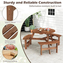Load image into Gallery viewer, 6-Person Round Wood Picnic Table Set with 3 Built-in Benches &amp; 2" Umbrella Hole, Holds 1850 LBS, Outdoor Dining Table &amp; Bench for Patio Garden