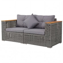 Load image into Gallery viewer, Tangkula 62.5" Large Patio Wicker Loveseat with Acacia Wood Armrests &amp; Cup Holders