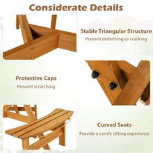 Load image into Gallery viewer, 6-Person Round Wood Picnic Table Set with 3 Built-in Benches &amp; 2" Umbrella Hole, Holds 1850 LBS, Outdoor Dining Table &amp; Bench for Patio Garden