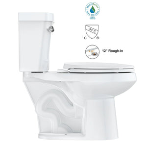 Two - Piece Elongated 1.28 GPF Siphonic Flush Toilet with Soft Close Seat, Universal Height ADA Cotton White (Toilet Seat Included)